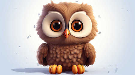 Cute cartoon owl sitting on a white background. Vector illustration.の素材