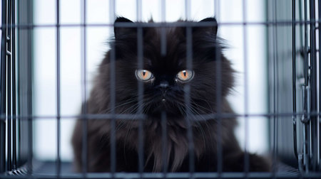 Persian cat in a cage. Close-up. Selective focus.の素材