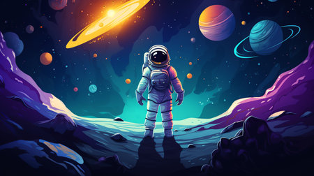 Astronaut in outer space. Vector illustration for your design.の素材