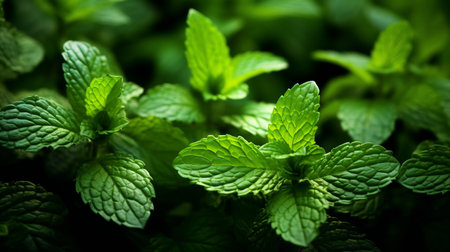 Fresh mint leaves in the garden. Mint leaves close up background.の素材