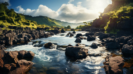 Landscape with a mountain river in the Azores, Portugal.の素材