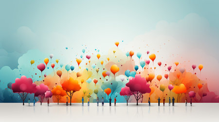 group of small children's hands Rainbow color wallpaper background Generate AIの素材