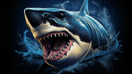 Angry Shark Face Blue Ocean Vector Artwork, Shark, Animal , Generate AIの素材