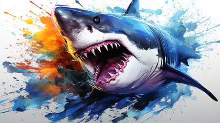 Angry Shark Face Blue Ocean Vector Artwork, Shark, Animal , Generate AIの素材