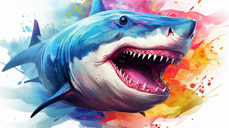 Angry Shark Face Blue Ocean Vector Artwork, Shark, Animal , Generate AIの素材