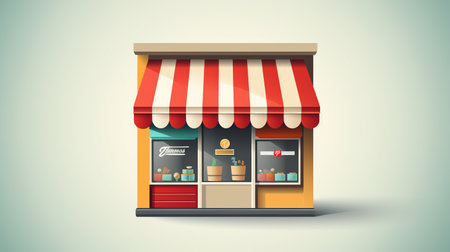 Storefront Flat Design E-Commerce Icon illustration A flat design styled shopping & e-commerce Generate AIの素材
