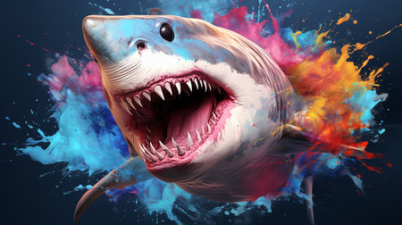 Angry Shark Face Blue Ocean Vector Artwork, Shark, Animal , Generate AIの素材
