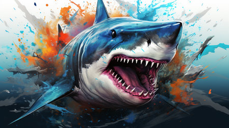 Angry Shark Face Blue Ocean Vector Artwork, Shark, Animal , Generate AIの素材
