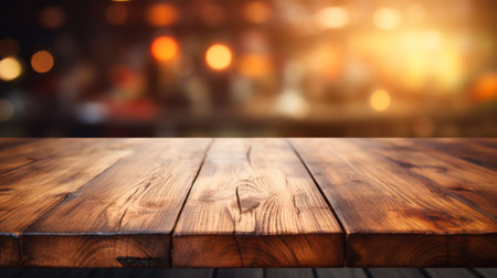 Wooden tabletop over defocused kitchen background , Generate Aiの素材