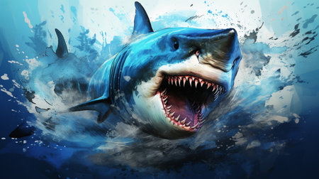 Angry Shark Face Blue Ocean Vector Artwork, Shark, Animal , Generate AIの素材