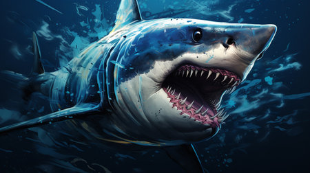 Angry Shark Face Blue Ocean Vector Artwork, Shark, Animal , Generate AIの素材