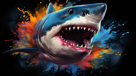 Angry Shark Face Blue Ocean Vector Artwork, Shark, Animal , Generate AIの素材