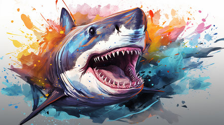 Angry Shark Face Blue Ocean Vector Artwork, Shark, Animal , Generate AIの素材