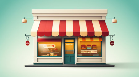 Storefront Flat Design E-Commerce Icon illustration A flat design styled shopping & e-commerce Generate AIの素材
