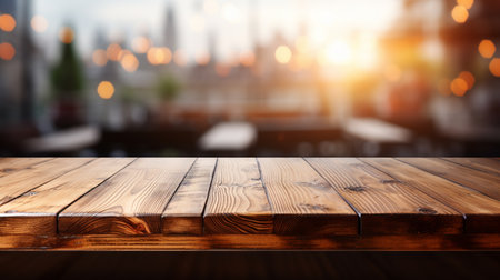 Wooden tabletop over defocused kitchen background , Generate Aiの素材