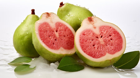 Guava fresh ripe guava , splash juice , white background , Generate AIの素材