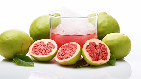Guava fresh ripe guava , splash juice , white background , Generate AIの素材