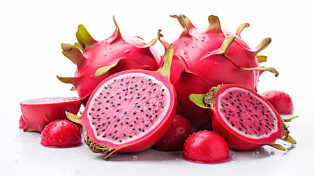 dragon fresh  ripe dragon fruits , splash water , white background , Generate Aiの素材