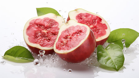 Guava fresh ripe guava , splash juice , white background , Generate AIの素材