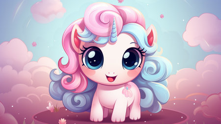 Cartoon couple love unicorns colorful background , Generate AIの素材