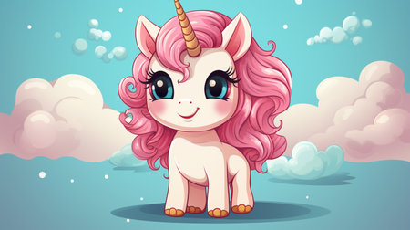 Cartoon couple love unicorns colorful background , Generate AIの素材