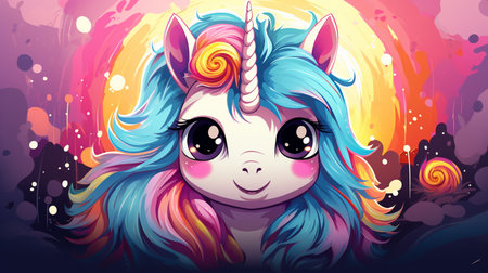 Cartoon couple love unicorns colorful background , Generate AIの素材