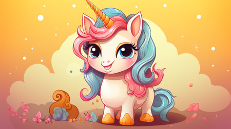 Cartoon couple love unicorns colorful background , Generate AIの素材