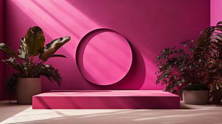 Magenta space with natural shadows. Perfect place for product. Demonstrating Viva Magenta , Generate AIの素材