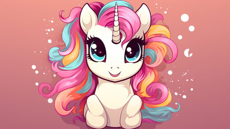 Cartoon couple love unicorns colorful background , Generate AIの素材