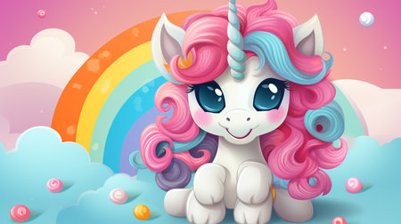 Cartoon couple love unicorns colorful background , Generate AIの素材