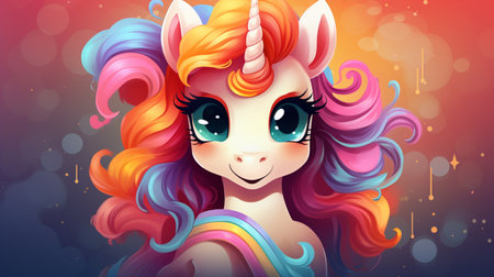 Cartoon couple love unicorns colorful background , Generate AIの素材