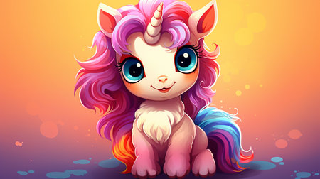 Cartoon couple love unicorns colorful background , Generate AIの素材