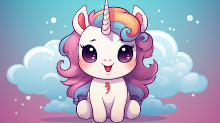 Cartoon couple love unicorns colorful background , Generate AIの素材