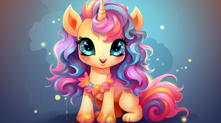 Cartoon couple love unicorns colorful background , Generate AIの素材