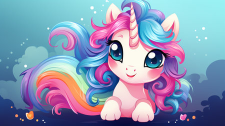 Cartoon couple love unicorns colorful background , Generate AIの素材