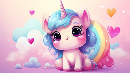 Cartoon couple love unicorns colorful background , Generate AIの素材