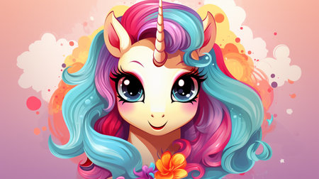 Cartoon couple love unicorns colorful background , Generate AIの素材