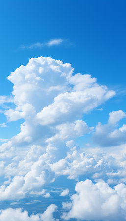 Blue sky and white clouds..blue back ground.Freshness of the new day. Bright blue background. Relaxing feeling like being in the sky , Generate AIの素材