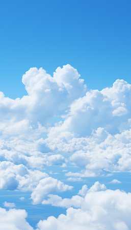Blue sky and white clouds..blue back ground.Freshness of the new day. Bright blue background. Relaxing feeling like being in the sky , Generate AIの素材