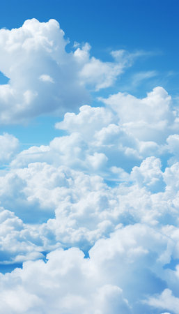 Blue sky and cloud with meadow tree. Plain landscape background for summer poster. Generate AIの素材
