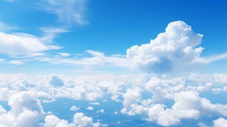 Blue sky and white clouds..blue back ground.Freshness of the new day. Bright blue background. Relaxing feeling like being in the sky , Generate AIの素材