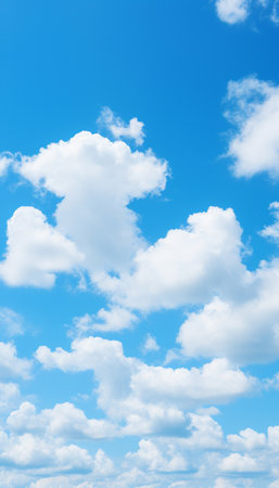 Blue sky and white clouds..blue back ground.Freshness of the new day. Bright blue background. Relaxing feeling like being in the sky , Generate AIの素材
