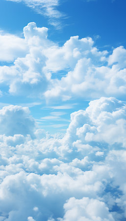Blue sky and white clouds..blue back ground.Freshness of the new day. Bright blue background. Relaxing feeling like being in the sky , Generate AIの素材