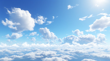 Blue sky and white clouds..blue back ground.Freshness of the new day. Bright blue background. Relaxing feeling like being in the sky , Generate AIの素材