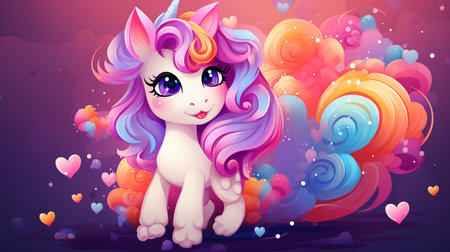 Cartoon couple love unicorns colorful background , Generate AIの素材