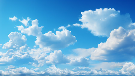 Blue sky and white clouds..blue back ground.Freshness of the new day. Bright blue background. Relaxing feeling like being in the sky , Generate AIの素材