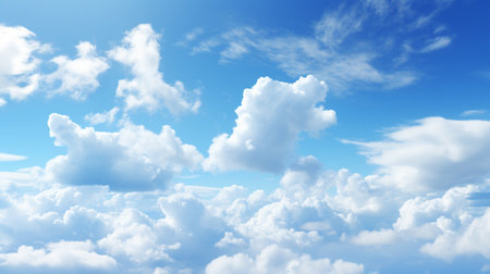 Blue sky and white clouds..blue back ground.Freshness of the new day. Bright blue background. Relaxing feeling like being in the sky , Generate AIの素材