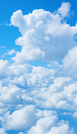 Blue sky and white clouds..blue back ground.Freshness of the new day. Bright blue background. Relaxing feeling like being in the sky , Generate AIの素材