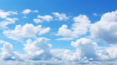 Blue sky and cloud with meadow tree. Plain landscape background for summer poster. Generate AIの素材