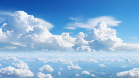 Blue sky and white clouds..blue back ground.Freshness of the new day. Bright blue background. Relaxing feeling like being in the sky , Generate AIの素材